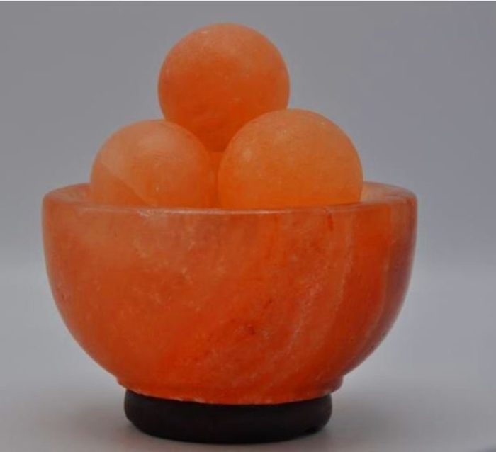 Himalayan Pink Salt Lamp Bowl with 5 Massage balls, Pure & Authentic, Dimmer Switch, Night Light, Home Decor, 6" Width