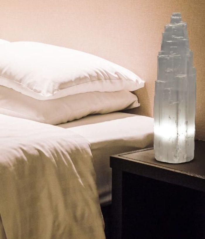 Selenite Crystal Lamp | Selenite Tower Skyscraper Lamp | Dimmer Switch | Calming & Soothing Environment | an Extra Bulb