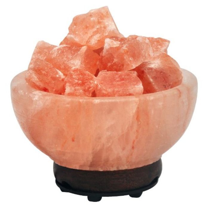 Himalayan Pink Salt Lamp Bowl with Salt Chunks, Pure & Authentic, Dimmer Switch, Night Light, Home Decor, 6" Diameter