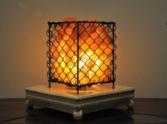 Himalayan Salt Lamp Iron Basket with Pink Salt Chunks, Night Light, Home Décor, 8" Height, Electric Cord & Bulbs Included