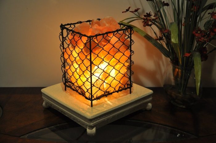 Himalayan Salt Lamp Iron Basket with Pink Salt Chunks, Night Light, Home Décor, 8" Height, Electric Cord & Bulbs Included