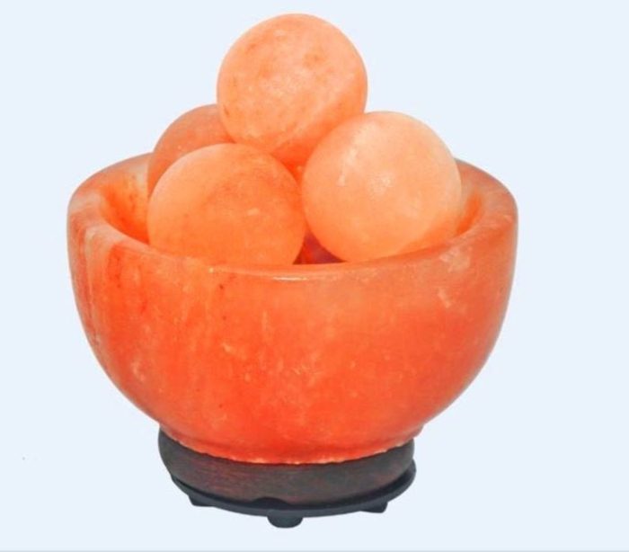 Himalayan Pink Salt Lamp Bowl with 5 Massage balls, Pure & Authentic, Dimmer Switch, Night Light, Home Decor, 6" Width