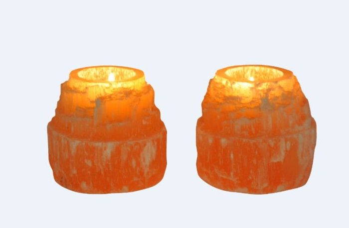 Orange Selenite Tower Shape Tealight Candle Holder | Authentic & Handmade | Home Decor | Soothing and Calming Effects | 3.5" Height