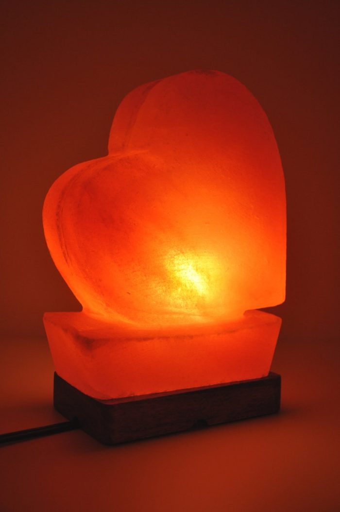 Himalayan Pink Salt Heart Shape Lamp, Pure & Authentic, Dimmer Switch, Wood Base, Handmade, Night Light, Home Decor, 9" Height