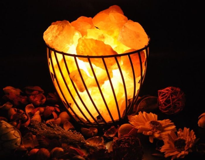 Himalayan Salt Lamp Iron Basket with Pink Salt Chunks, Night Light, Home Decor, 7" Height, Electric Cord & Bulbs Included