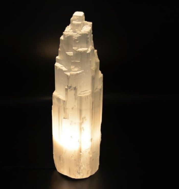 Selenite Crystal Lamp, Selenite Tower Skyscraper Lamp, Handmade, Dimmer Switch, Meditation, Calming & Soothing Environment, 40 cm (16 inch)