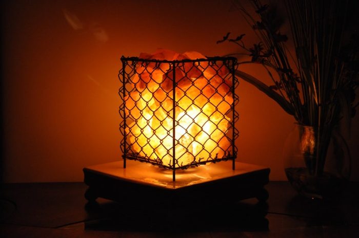 Himalayan Salt Lamp Iron Basket with Pink Salt Chunks, Night Light, Home Décor, 8" Height, Electric Cord & Bulbs Included