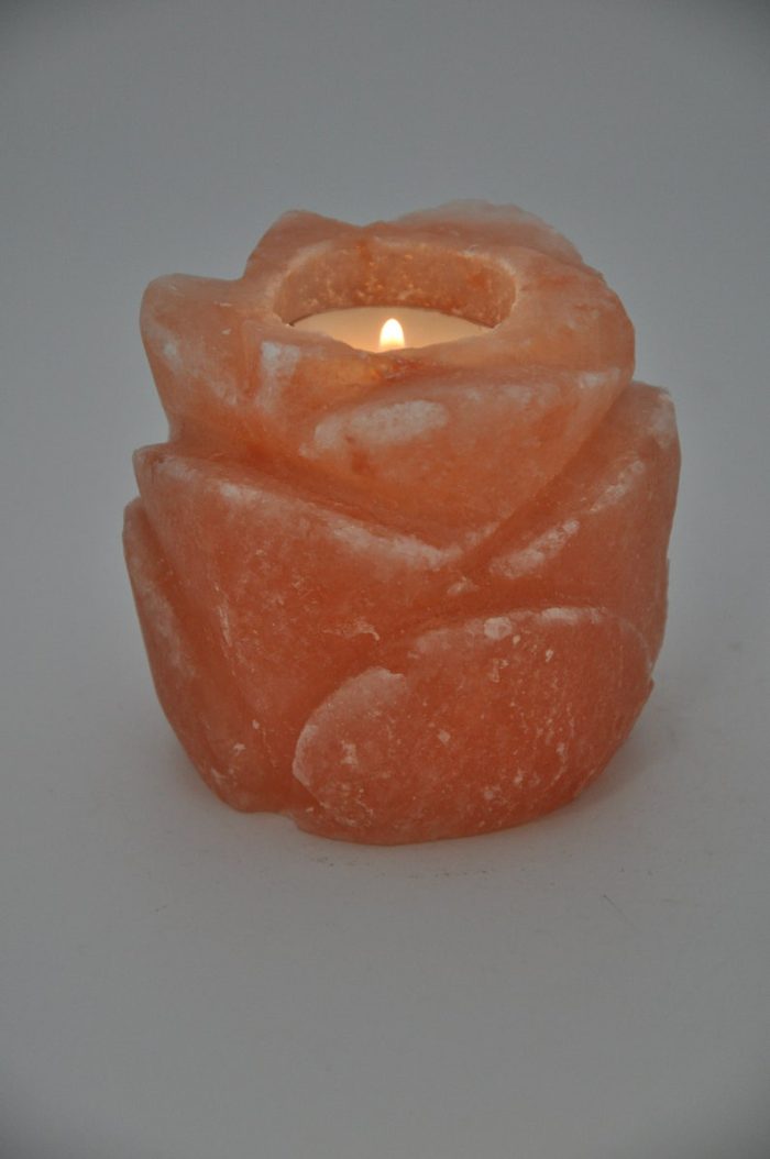 Himalayan Salt Rose Flower Shape Tealight Candle Holder | Authentic | Home Decor | Soothing and Calming Effects | 3.5" Height