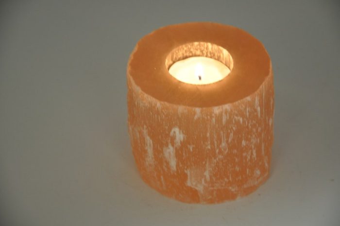 Orange Selenite Tealight Candle Holder | Authentic and Handmade | Beautiful Decor | Soothing & Calming Effects | 3.5" Height