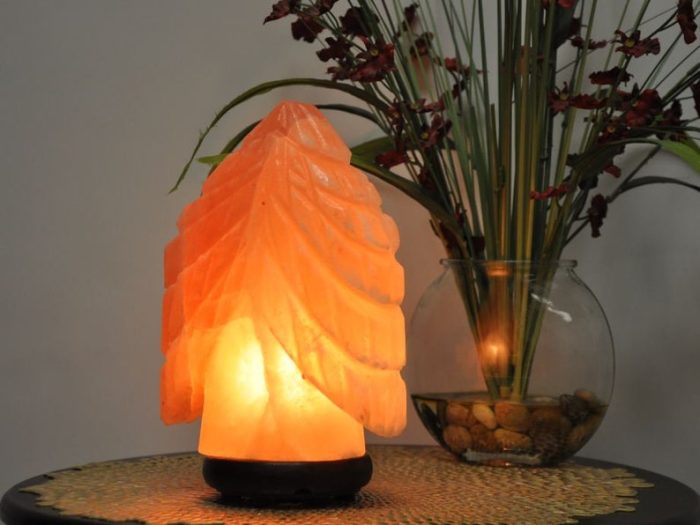 Himalayan Pink Salt Christmas Tree Shape Lamp, Authentic, Dimmer Switch, Wood Base, Night Light, Home Decor, 9" Height