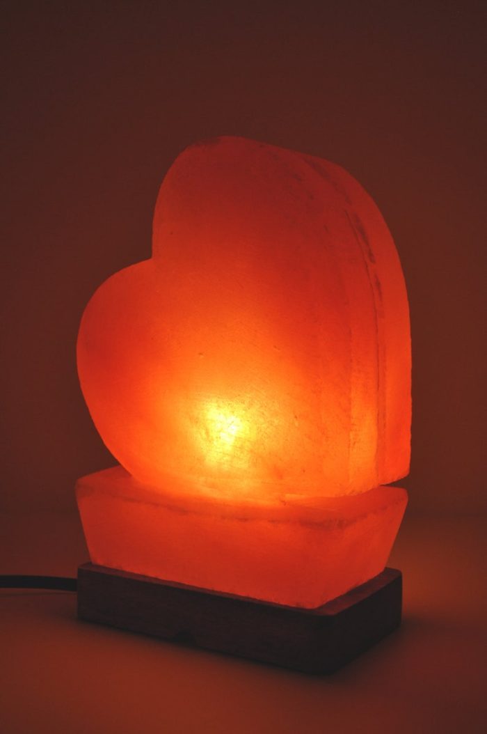 Himalayan Pink Salt Heart Shape Lamp, Pure & Authentic, Dimmer Switch, Wood Base, Handmade, Night Light, Home Decor, 9" Height