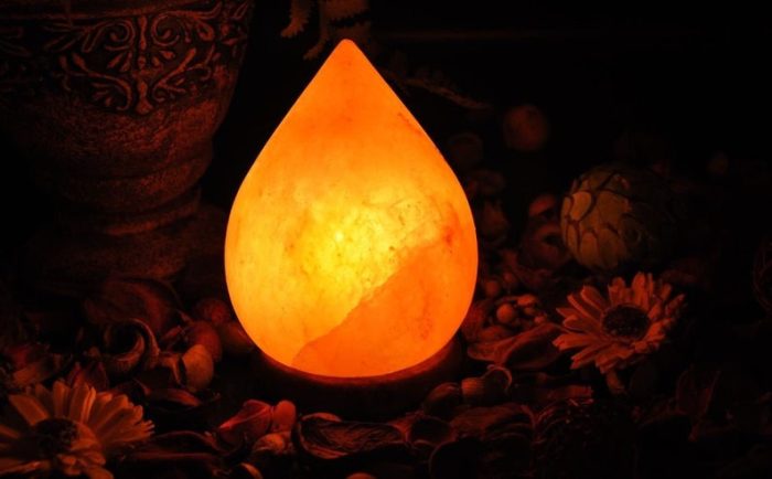 Himalayan Pink Salt Tear Drop Shape Lamp, Authentic, Dimmer Switch, Wood Base, Handmade, Night Light, 2 Bulbs, 8" Height