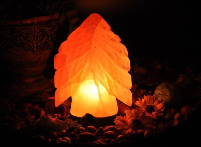 Himalayan Pink Salt Christmas Tree Shape Lamp, Authentic, Dimmer Switch, Wood Base, Night Light, Home Decor, 9" Height