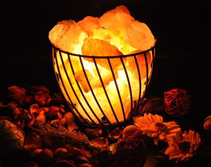 Himalayan Salt Lamp Iron Basket with Pink Salt Chunks, Night Light, Home Decor, 7" Height, Electric Cord & Bulbs Included