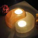 5" White & Orange Selenite Ying Yang Style Tea Light Candle Holders | Home Decor | Calming and Soothing | Meditation Healer | Reiki