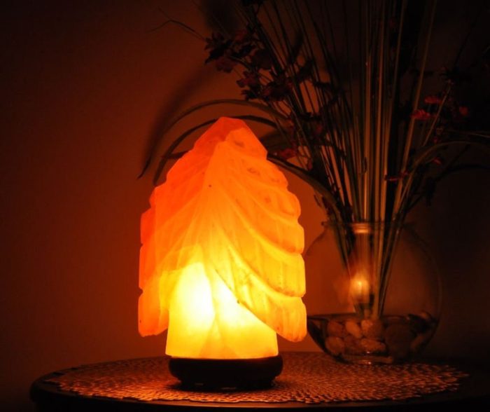 Himalayan Pink Salt Christmas Tree Shape Lamp, Authentic, Dimmer Switch, Wood Base, Night Light, Home Decor, 9" Height