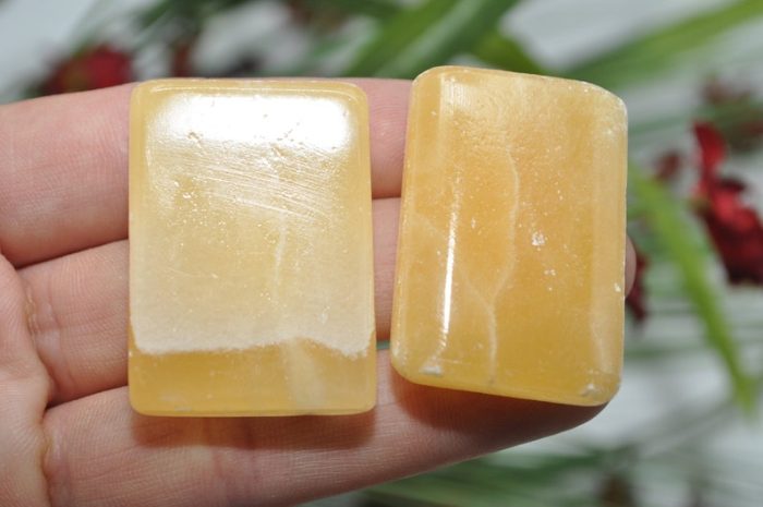 Orange Calcite Rectangular Shape Smooth Stone | Yellow Calcite Pocket Stones | Handmade Palm Stones | Chakra | Healing Gemstone