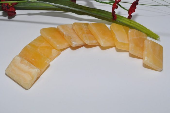 Orange Calcite Rectangular Shape Smooth Stone | Yellow Calcite Pocket Stones | Handmade Palm Stones | Chakra | Healing Gemstone