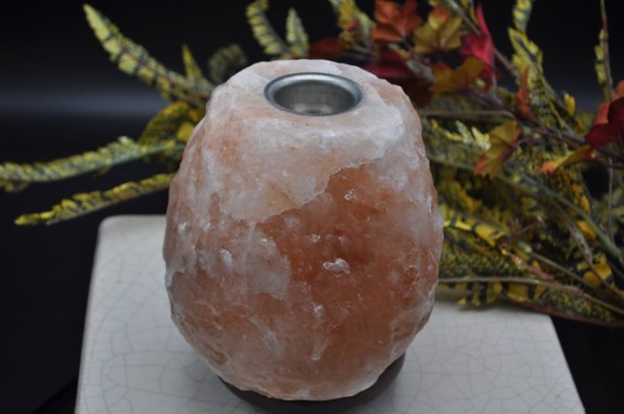 Himalayan Salt Natural Shape Lamp Oil Burner, Himalayan Salt Wax Burner, Dimmer Switch, Wood Base, 6" Height, an Extra Bulb