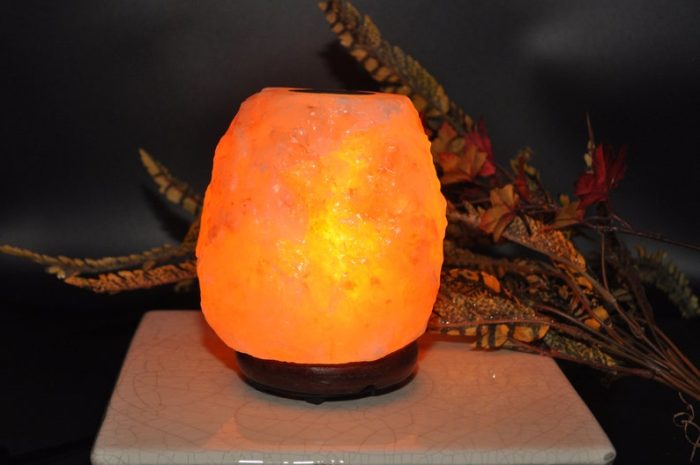 Himalayan Salt Natural Shape Lamp Oil Burner, Himalayan Salt Wax Burner, Dimmer Switch, Wood Base, 6" Height, an Extra Bulb