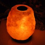 Himalayan Salt Natural Shape Lamp Oil Burner, Himalayan Salt Wax Burner, Dimmer Switch, Wood Base, 6" Height, an Extra Bulb