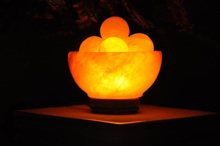 Himalayan Pink Salt Lamp Bowl with 5 Massage balls, Pure & Authentic, Dimmer Switch, Night Light, Home Decor, 6" Width