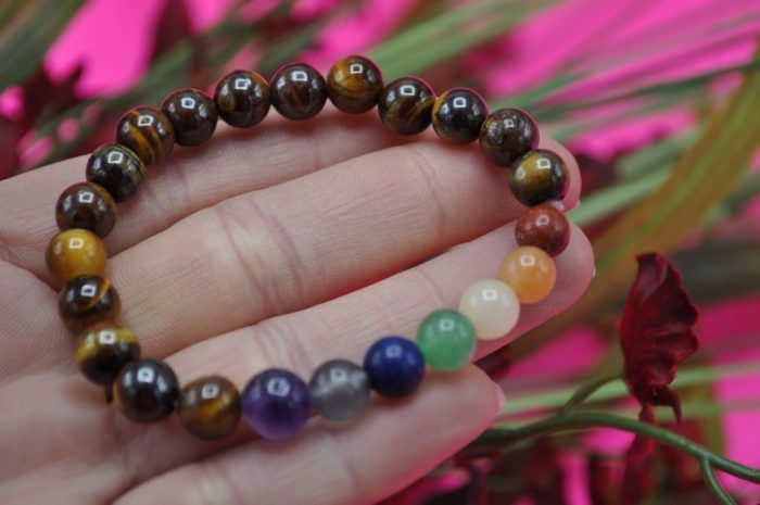 Tiger Eye Beaded Bracelet With 7 Chakra Crystal Stones | Beautiful Healing Jewelry | Chakra Jewelry | Reiki Stones | Good Luck Charm Stone