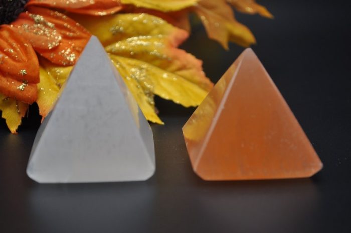 Set of 2 Orange & White Selenite Pyramid | Polished Selenite Pointer | Chakra Reiki | Cleansing and Balance | Meditation