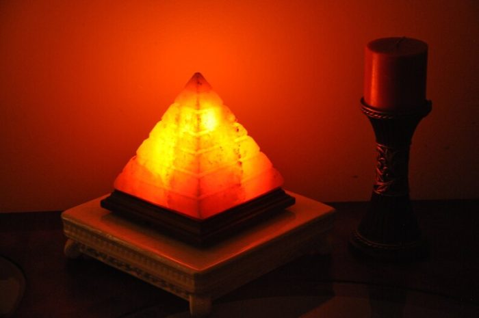 Himalayan Pink Salt Step Pyramid Lamp, Authentic, Wooden Base, Dimmer Switch, Night Light, Home Decor, 8" Height