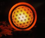 Himalayan Salt Lamp With Flower Of Life Carved Wood Sheet