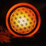 Himalayan Salt Lamp With Flower Of Life Carved Wood Sheet