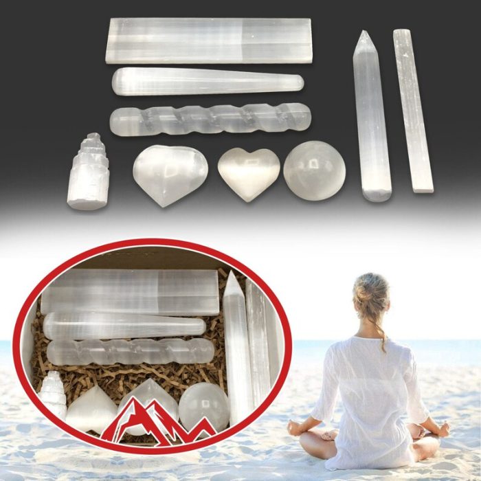 9 Pieces Selenite Healing & Cleansing Kit | Selenite Healing Crystals | Wellness Kit | Reiki | Metaphysical | Meditation | Powerful Healer