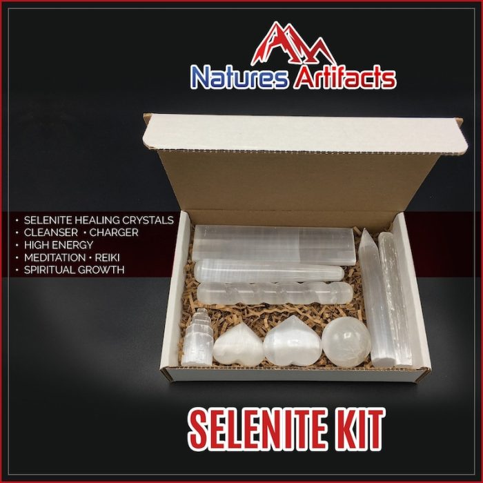 9 Pieces Selenite Healing & Cleansing Kit | Selenite Healing Crystals | Wellness Kit | Reiki | Metaphysical | Meditation | Powerful Healer