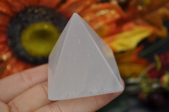 Set of 2 Orange & White Selenite Pyramid | Polished Selenite Pointer | Chakra Reiki | Cleansing and Balance | Meditation