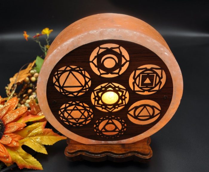 Salt Lamp With 7 Chakra Signs Engraved