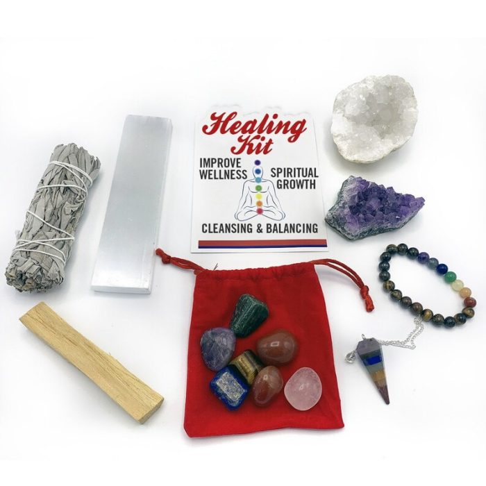 14 Pieces Healing Crystals and Stones Gift Set, Home Cleansing and Wellness Kit, Chakra Tumbled, Sage, Palo Santo, Amethyst, Selenite & More