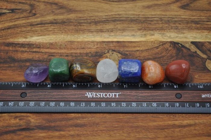 7 Chakra Tumbled Stone Set With Velvet Pouch and Selenite Square Charging Plate | Polished Stone | Chakra Healing | Selenite Crystal