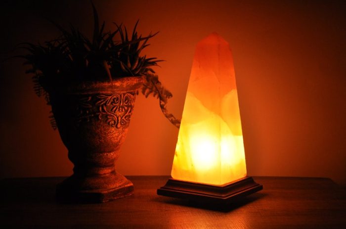 Himalayan Pink Salt Obelisk Shape Lamp, Pure & Authentic, Dimmer Switch, Wood Base, Night Light, Home Decor, 9" Height