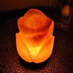 Himalayan Pink Salt Rose Flower Shape Lamp, Authentic, Dimmer Switch, Wood Base, Night Light, 8" Height, an Extra Bulb