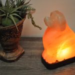 Natural Himalayan Pink Salt Dog Shape Lamp, Authentic, Dimmer Switch, Wood Base, Night Light, Home Decor