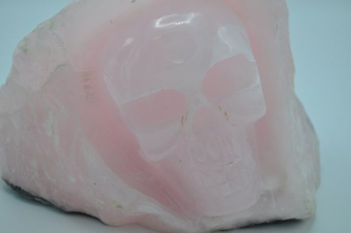 Florescent Rose Pink Mangano Calcite Cave Skull | Crystal Skull | Realistic Details | Handmade Crystal | Healing Fine Art Sculpture