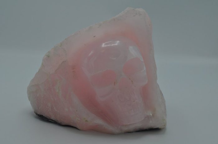 Florescent Rose Pink Mangano Calcite Cave Skull | Crystal Skull | Realistic Details | Handmade Crystal | Healing Fine Art Sculpture