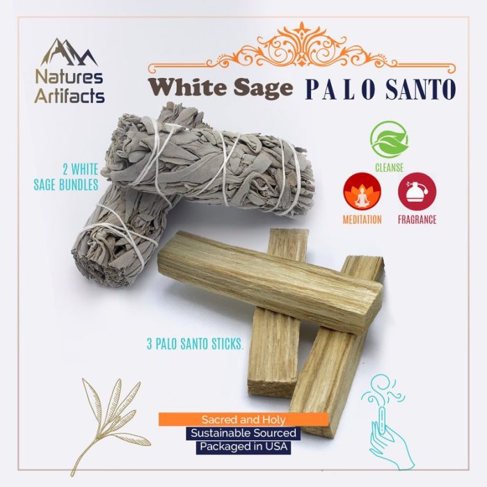 2 California White Sage & 3 Palo Santo Incense Sticks, Smudge Kit, Sustainably Sourced, Premium Quality, Authentic and Sacred, Cleansing