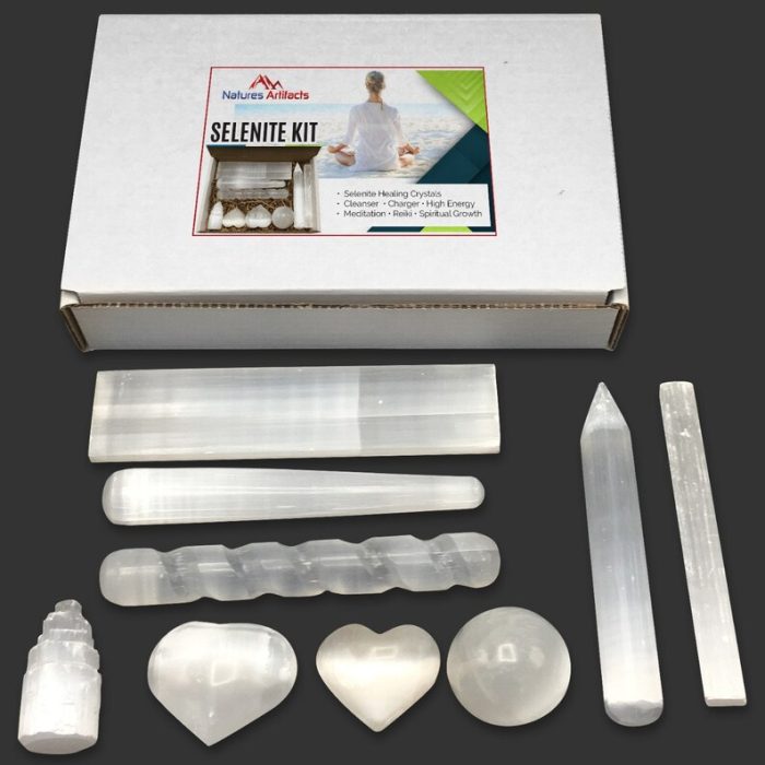 9 Pieces Selenite Healing & Cleansing Kit | Selenite Healing Crystals | Wellness Kit | Reiki | Metaphysical | Meditation | Powerful Healer