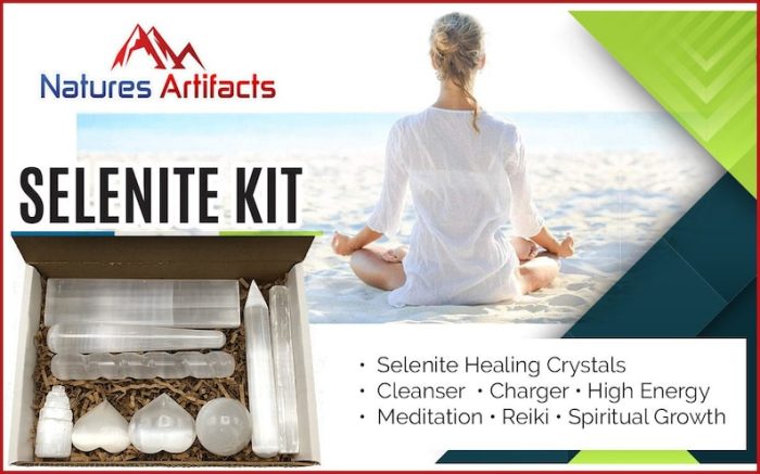 9 Pieces Selenite Healing & Cleansing Kit | Selenite Healing Crystals | Wellness Kit | Reiki | Metaphysical | Meditation | Powerful Healer