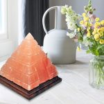 Himalayan Pink Salt Step Pyramid Lamp, Authentic, Wooden Base, Dimmer Switch, Night Light, Home Decor, 8" Height