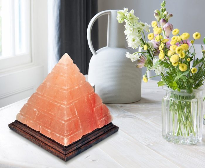 Himalayan Pink Salt Step Pyramid Lamp, Authentic, Wooden Base, Dimmer Switch, Night Light, Home Decor, 8" Height