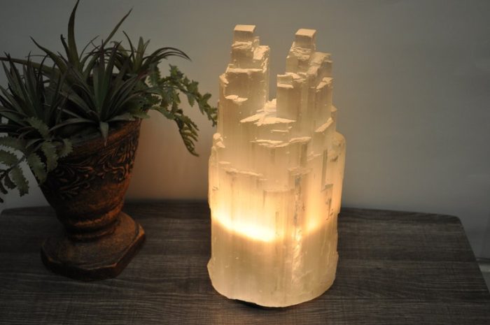 Selenite Crystal Twin Lamp, Selenite Twin Tower Skyscraper, Dimmer Switch, Meditation, Calming & Soothing Environment