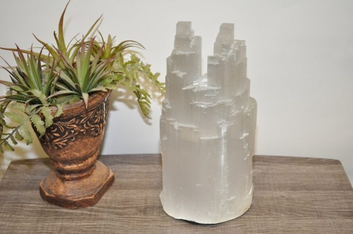 Selenite Crystal Twin Lamp, Twin Tower Skyscraper, Dimmer Switch, Meditation, Calming & Soothing Environment, 30 cm (12 inch)