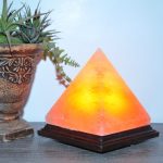 Pink Salt Pyramid Shape Lamp, Authentic, Wooden Base, Dimmer Switch